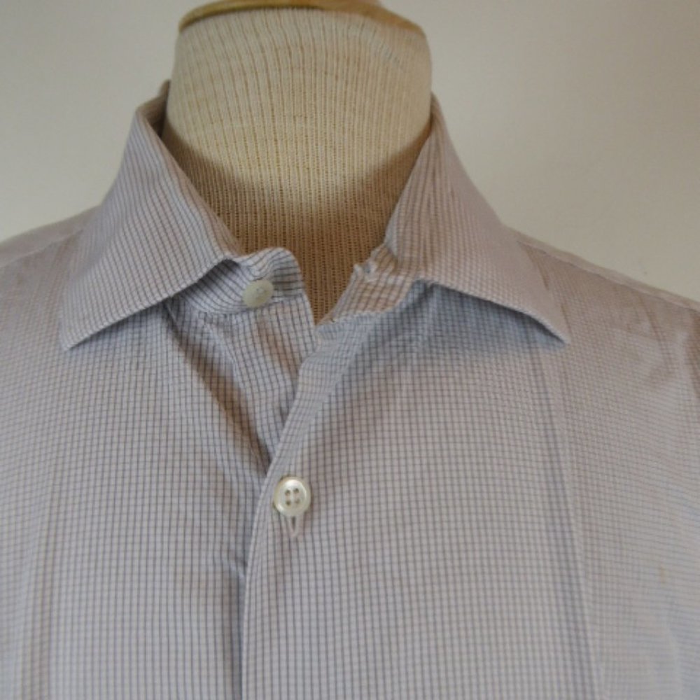 HAMILTON mini check gray COTTON SHIRT 16.5 x 37